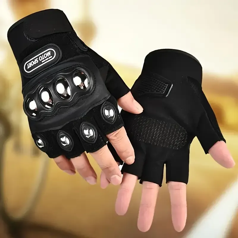 A Pair Of Black Steel Outdoor Knuckle Motorcycle Power Sports Gloves