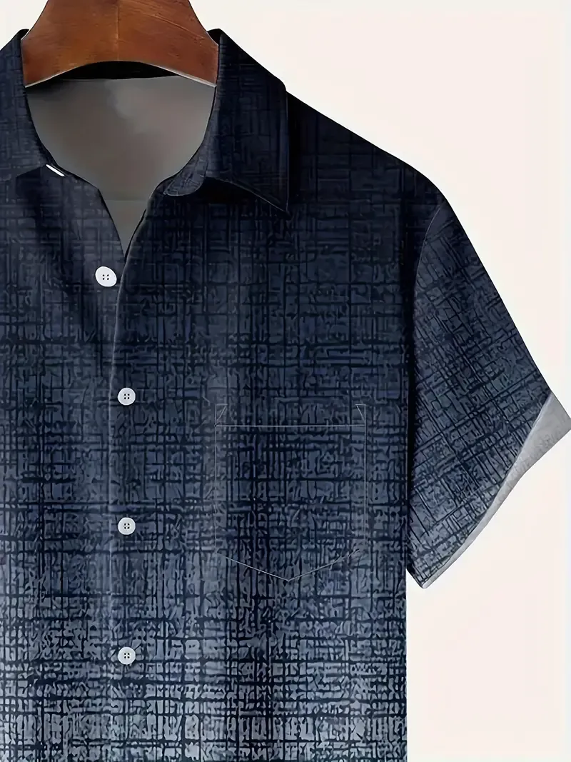 Men's Vintage Gradient Hawaiian Shirt - Casual Short Sleeve Aloha Top with Chest Pocket, Breathable Polyester, Perfect for Summer Beach Outings