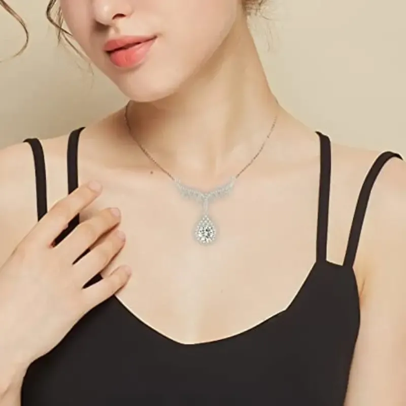 Elegant S925 Sterling Silver  Moissanite Drop Pendant Necklace, Fashionable Unisex Design For Couples And Friends, Chic Luxury Perfect Gift For Birthdays, Anniversaries, Valentine's, Mother's Day, With Gift Box, 1g, Ideal For Daily Wear