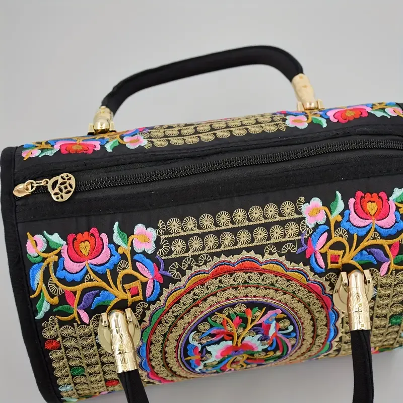 Vintage Embroidered Boston Bag