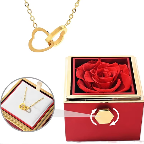 Hot Sale Promotion -Eternally Preserved Rotating Rose Box - With Mirrored Heart Necklace