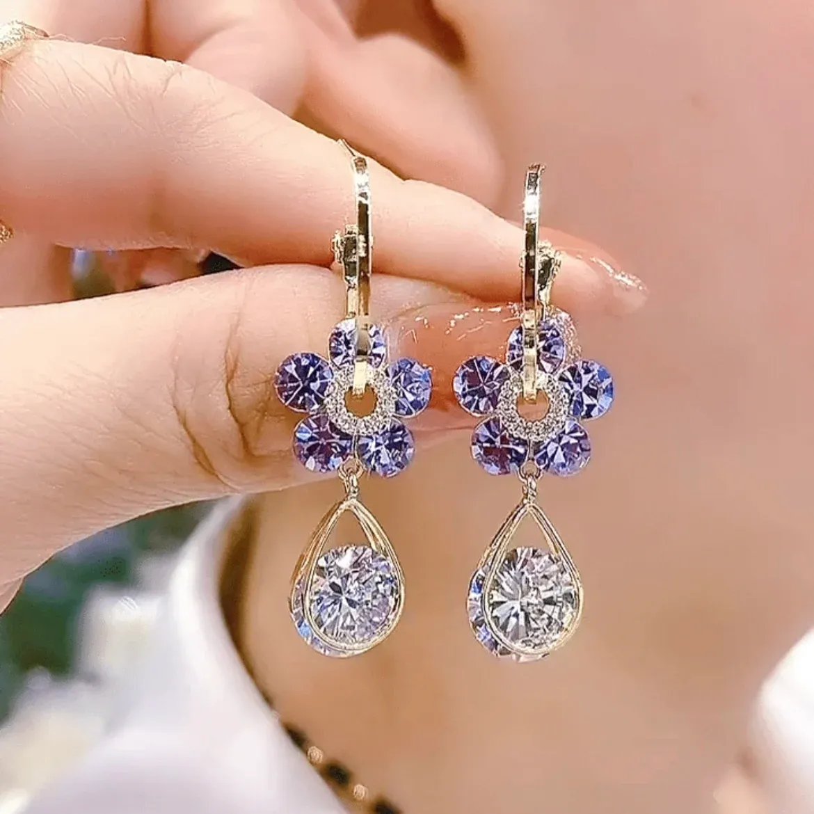 💖 Fashion Flower Crystal Earrings