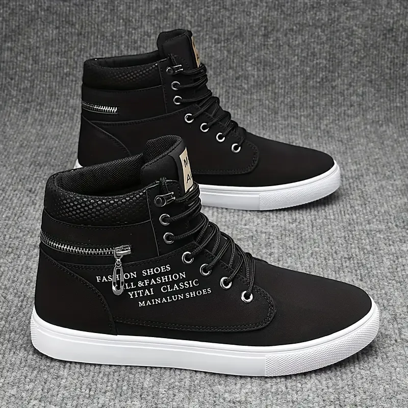 MAINALUN Men's High-Top Sneakers - Casual & Sporty, Non-Slip Skate Shoes for All Seasons, Durable Faux Leather with Comfortable Fabric Lining