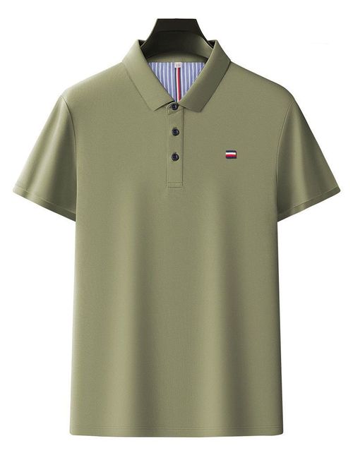 A half-sleeved men's shirt with a lapel embroidered solid color