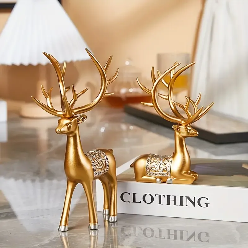 1pc Resin Creative Deer Figurine, Modern Simple Reindeer Statue for Living Room, Wine Cabinet Home Decor, Artistic Luxurious Ornament