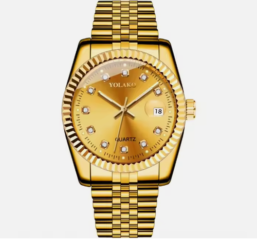 Rhinestone steel calendar simple casual student fashion quartz gold  watch for men or  women