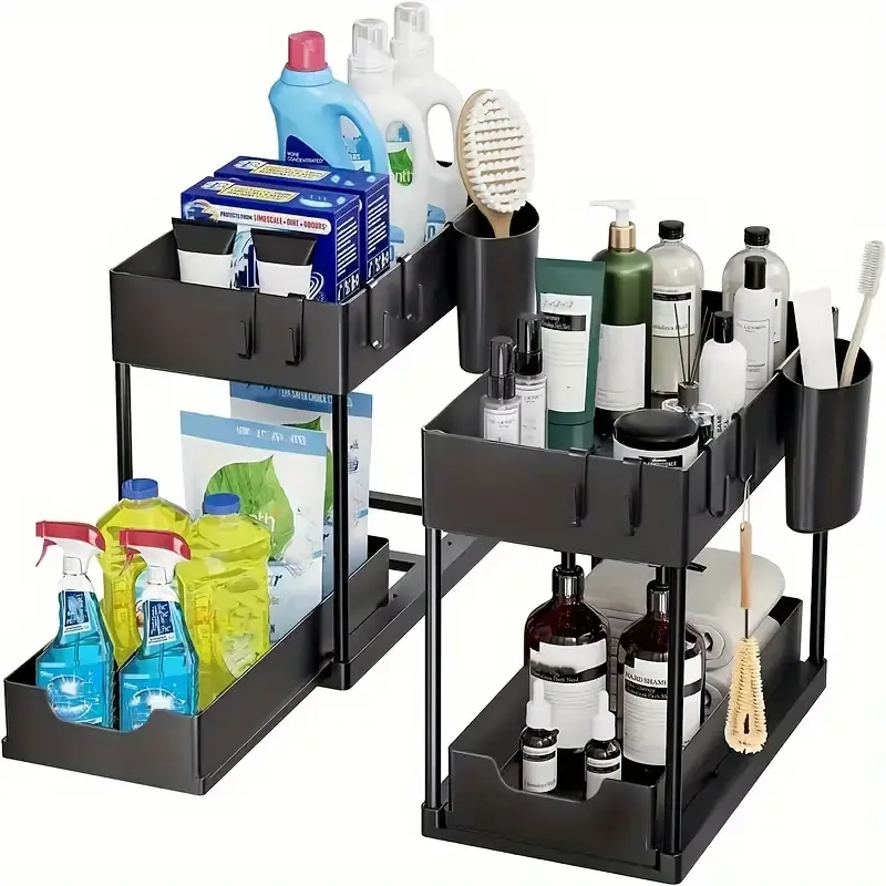 Sliding Under Sink Organizer With Hooks