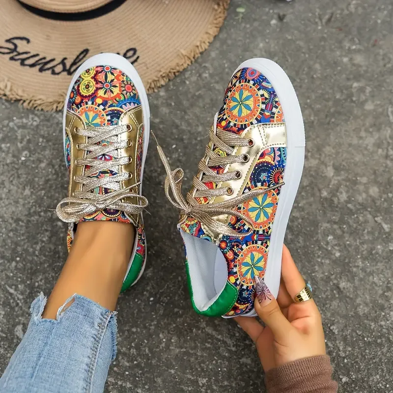 Women's Fashionable Lace-Up Sneakers with Colorful Patterns - Versatile & Stylish, Low-Top Casual Shoes for All SeasonsAccra, Kumasi,Takoradi Cash on delivery