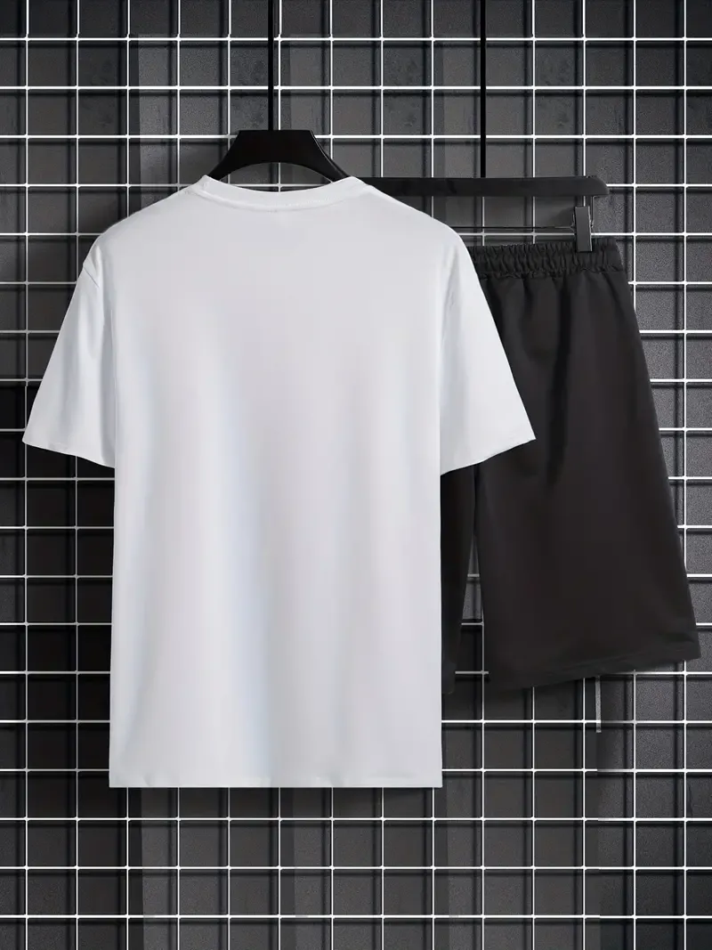 Men's Dice Spade A Two-piece Outfits, Comfy Casual T-shirt And Loose Shorts For Summer