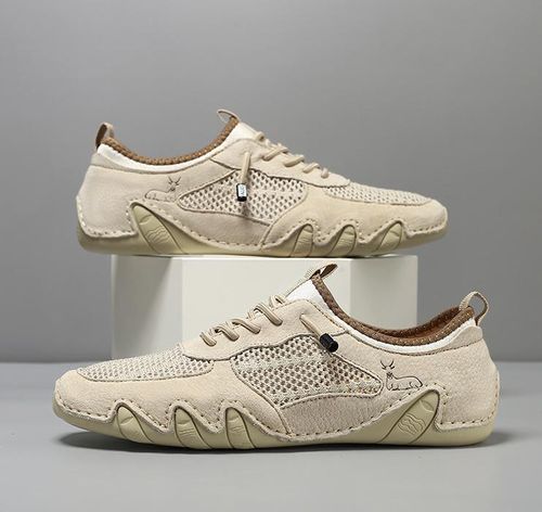 New style stitched genuine leather mesh men's shoes