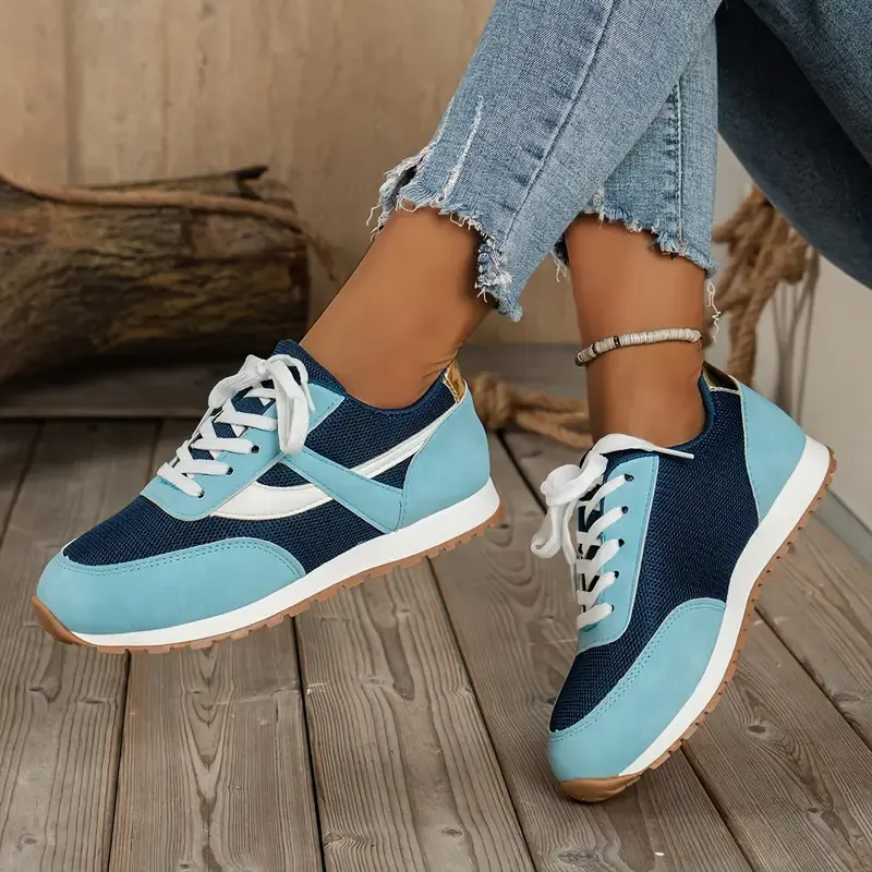Women's Breathable Blue Casual Sneakers - Lightweight, Comfortable Lace-Up Shoes for All Seasons