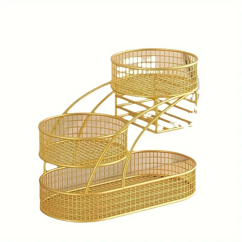 Tier Oval Iron Fruit Basket Stand for Kitchen and Living Room, Countertop Lacquered Multi-Level Storage Organizer for Snacks and Dry Fruits, Luxury Decorative Display Rack