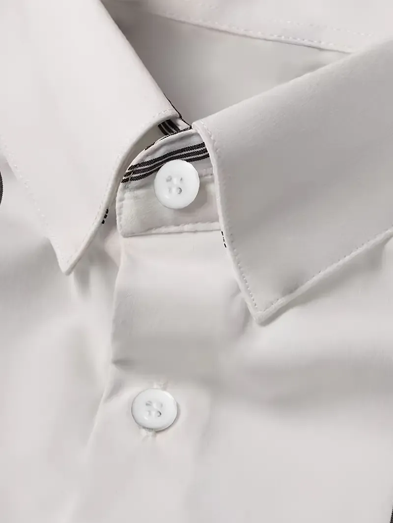Men's Elegant Striped Tuxedo Dress Shirt - Polyester 100%, Sophisticated Mature Style with Lapel Collar, Button Detailing, Slight Stretch, Skinny Fit, Woven, Versatile for All Seasons
