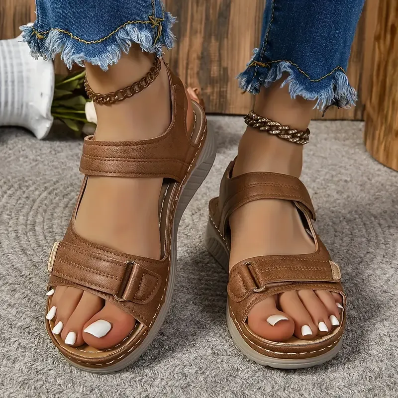 Women's Solid Color Casual Sandals, Platform Soft Sole Walking Comfort Shoes, Summer Wedge Holiday Shoes