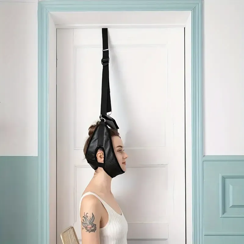 Portable Neck Traction Device with Handle, Door Mounted Neck Brace for Pain Relief, Uncharged Neck Decompression Equipment for Muscle Relaxation, Suitable for Office and Home Use, Universal Fit, No Battery Required