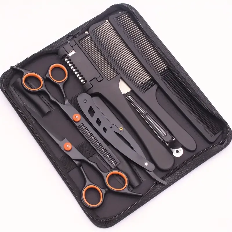 Professional 6-Inch Haircut Scissors Set, Textured Hair Styling Tools with Thinning Shears, Razor Comb & Double-Sided Apple Comb for All Hair Types
