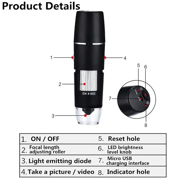 Portable Microscope Connected To A Mobile MagnificationPhone 50x-1600x