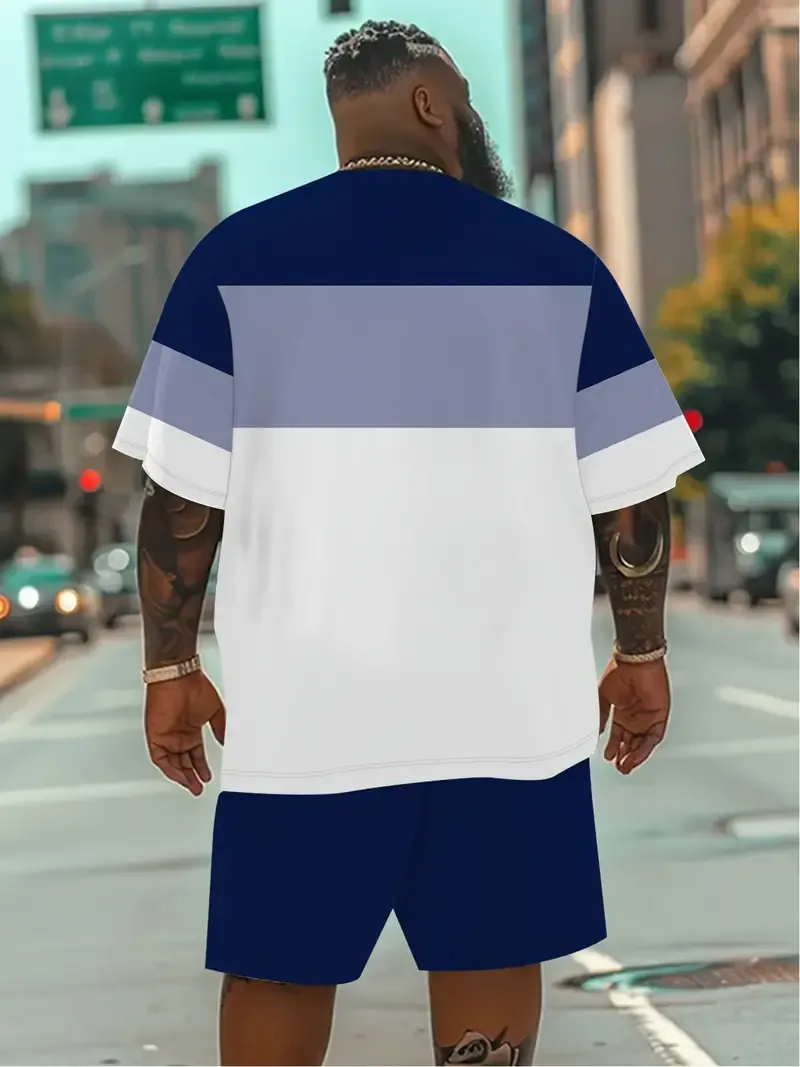 Summer men's 3d printing casual hip-hop sports loose round neck short-sleeved shorts suit