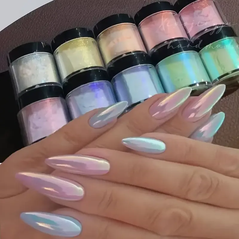 10 Color Multicolor Holographic Neon Shimmer Glitter Ice Muscle Aurora Nail Pigment Powder Fine Chrome Rubbing Dust Mirror Polish Decoration For Music Festival
