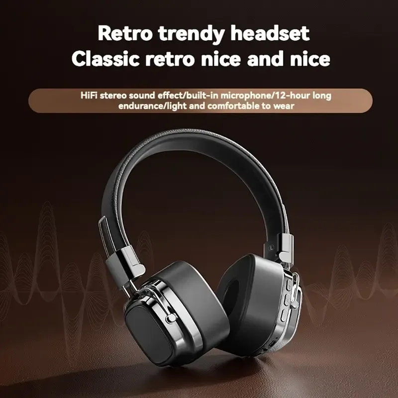Wireless 5, 4 Headphones, Vintage-Style, Newly Upgraded, Long Battery Life, Ultra-Lightweight, Comfortable to Wear, Push Button Control,