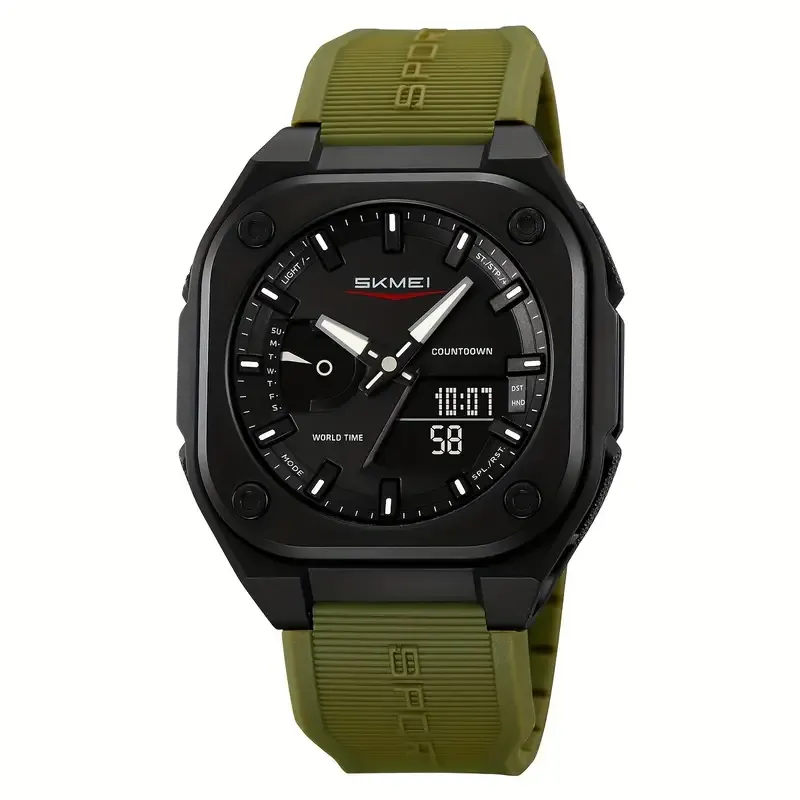 SKMEI Fashionable Digital Watch for Men - Water Resistant 50m, Dual Display, Alarm Clock, World Time - Electronic Movement, Round Dial, TPU Strap, Multi-Function, Stylish Sports Wristwatch