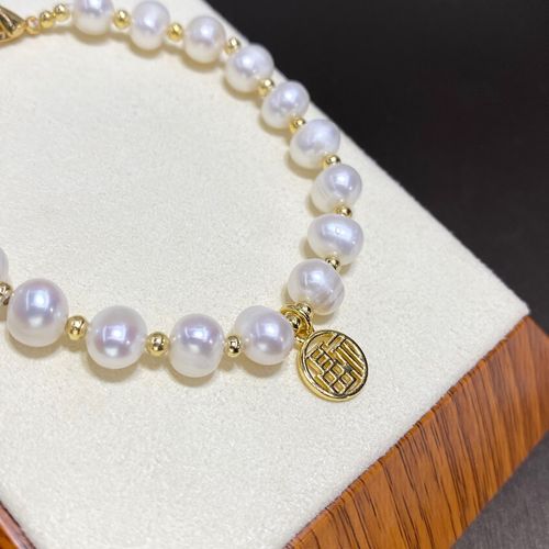Chinese Palace Style Natural Freshwater Pearl Paired Copper Bead Beaded Bracelet INS Niche Vintage Bracelet Jewelry