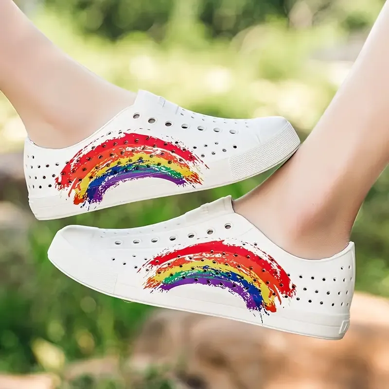Women's Breathable EVA Clogs - Casual Fashion, Lightweight Beach & Water Shoes with Rainbow Print