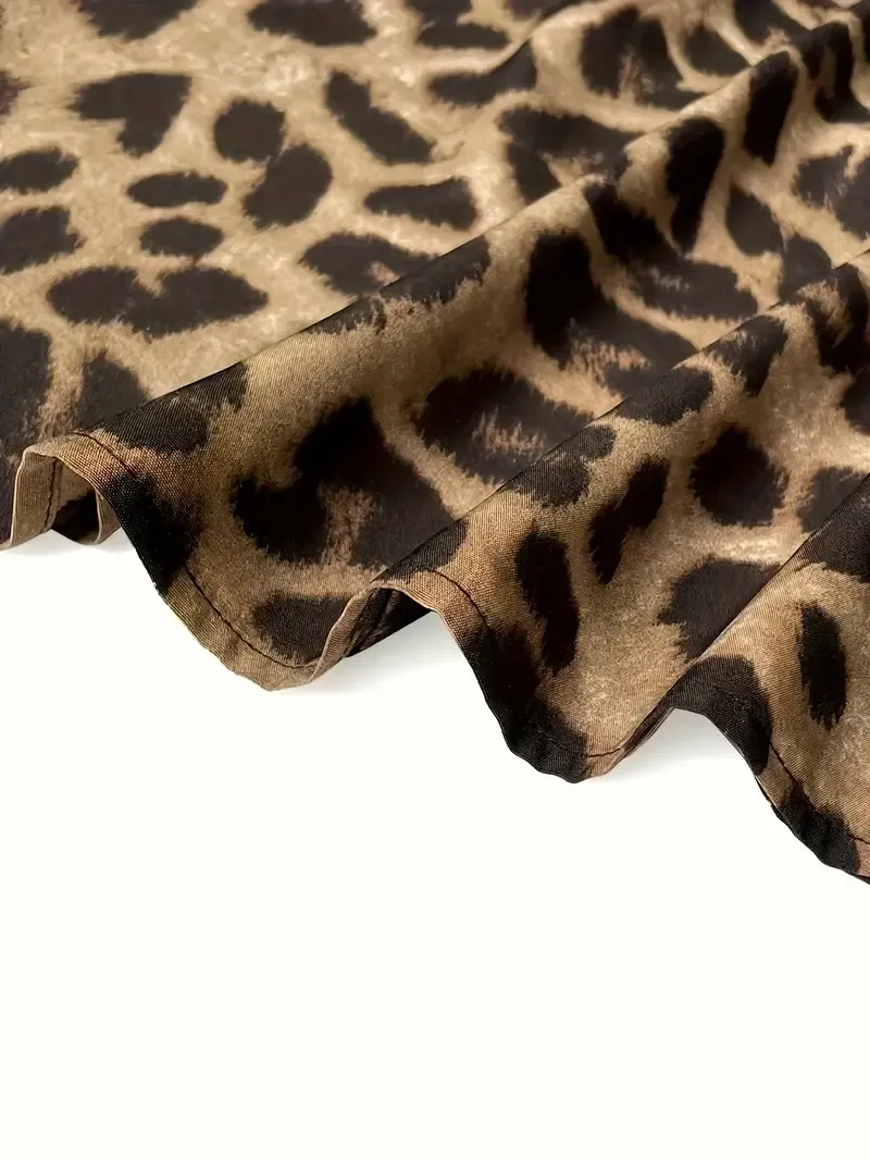 Plus Size Leopard Print Knot Skirt, Casual Elastic Waist Skirt For Spring & Summer, Women's Plus Size Clothing
