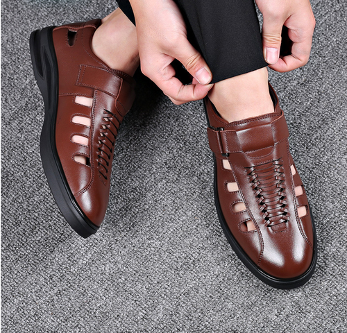 Low-top hollow leather slip-on