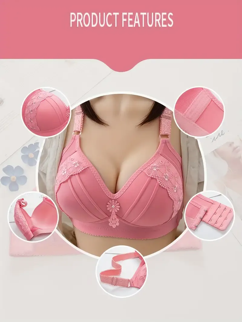 Maternity Non-Steel Ring Breathable Elegant Nylon Lace Bra For Women, Gathered Full-Cup, Comfortable For All Seasons