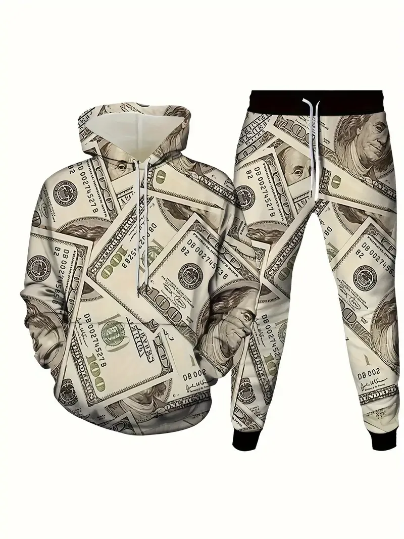 2Pcs Money All Over Print Men's Sweatsuits