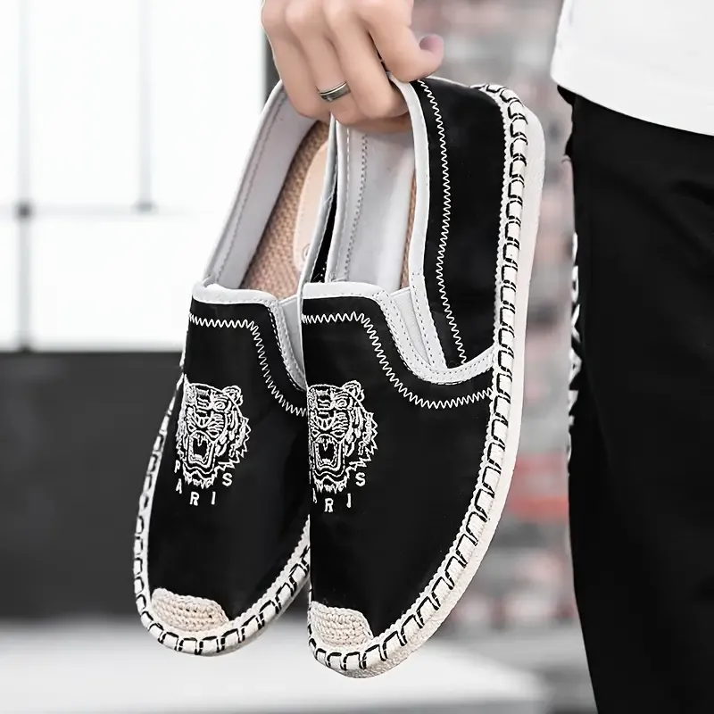 Men's Trendy Breathable Tiger Pattern Embroidered Slip On Loafer Shoes, Comfy Non Slip Casual Durable Walking Shoes