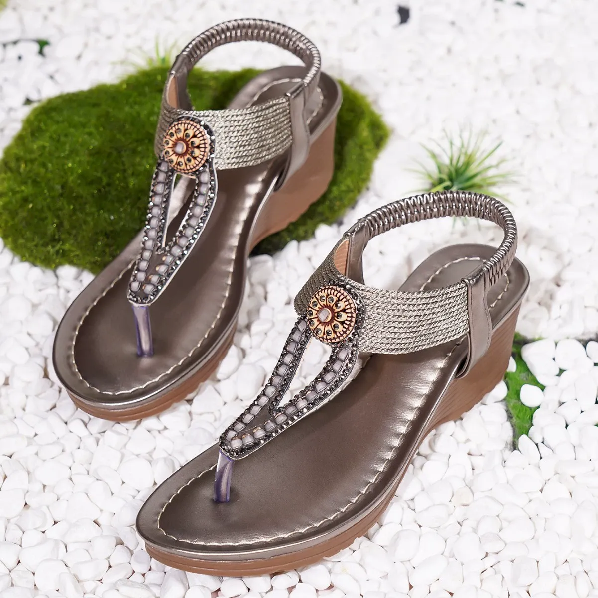 sole wedge heel rhinestone decoration