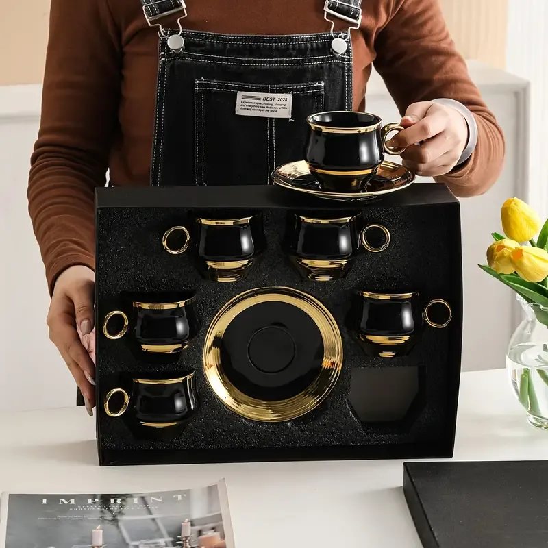 Black Ceramic Coffee Cup and Saucer Set