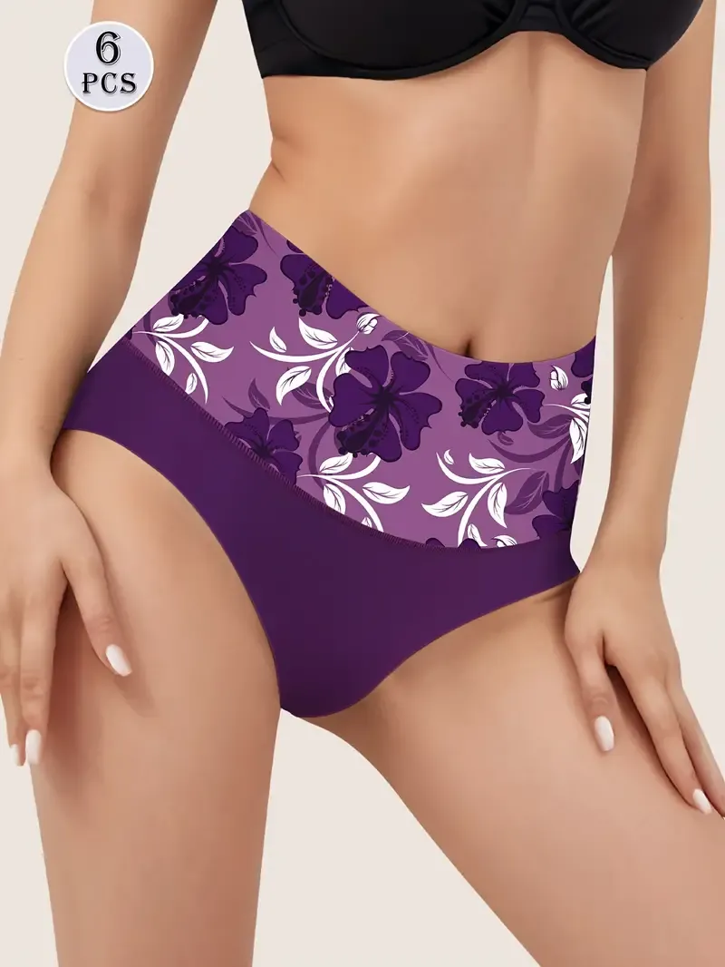 6pcs High Waist Seamless Breathable Briefs, Elegant Comfy Stretchy Intimates Panties, Women's Lingerie & Underwear