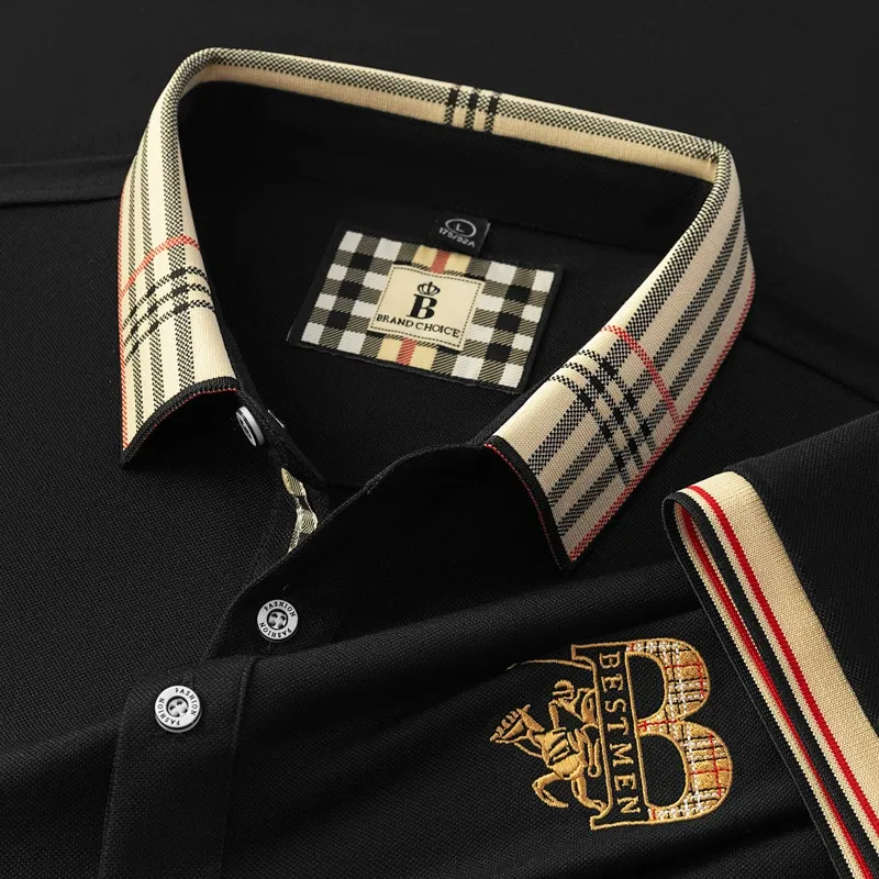 New summer men's loose embroidered short-sleeved t-shirt, men's business-style collar polo shirt