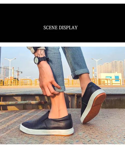 Slip-on casual men's shoes, low-top, easy-fit leather shoes, lightweight rubber shoes for all seasons, men's flat shoes.