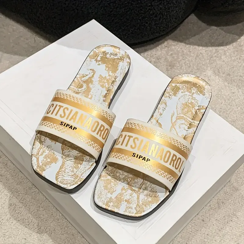 Honey Style Women's Slides - PVC Upper, Inner & Sole, Open Toe Slip-On Sandals with Glitter, All-Season Comfort, Hand Washable, Flat Heel, Exclusive Japan & South Korea Collection