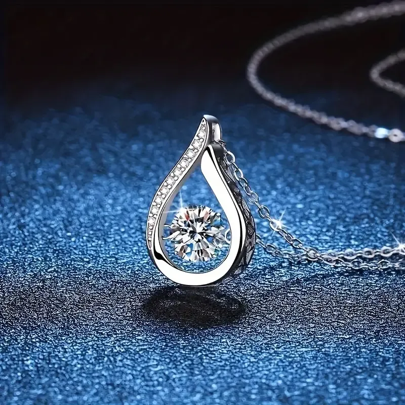 Elegant S925 Sterling Silvery Water Drop Pendant Necklace with Cubic Zirconia - Luxurious, Versatile Design for Parties & Anniversary Gifts