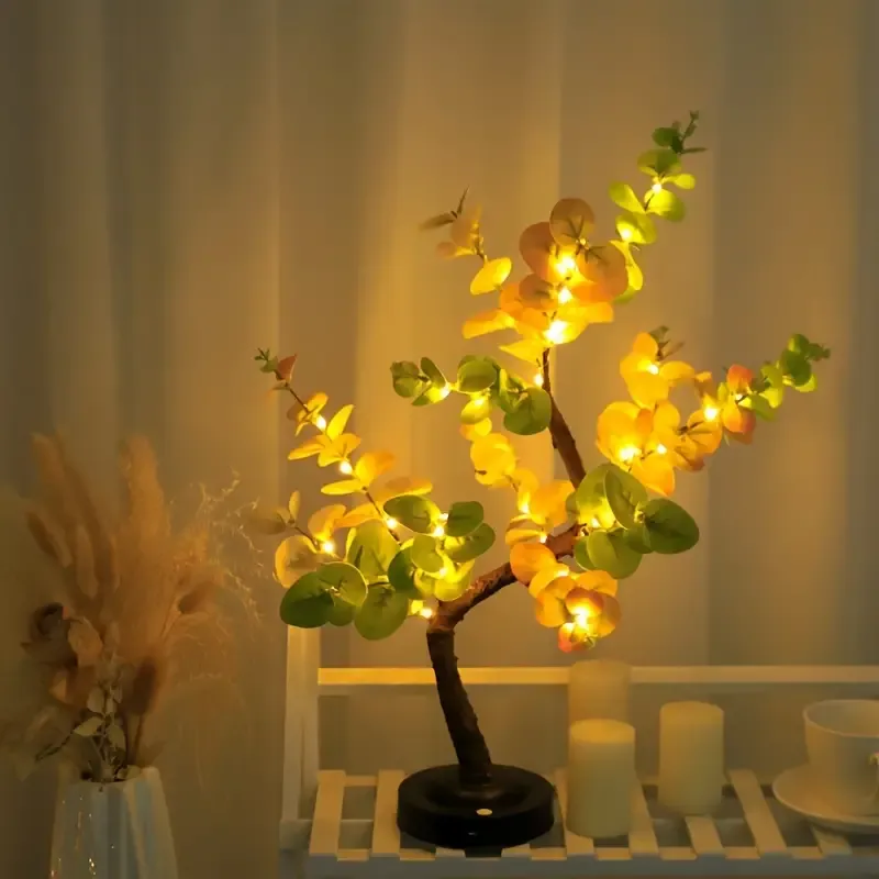 Bonsai Eucalyptus LED Tree Lamp - DIY Tabletop Decor, USB Battery Powered, Warm White Light for Living Room & Bedroom Aesthetics, Perfect Gift