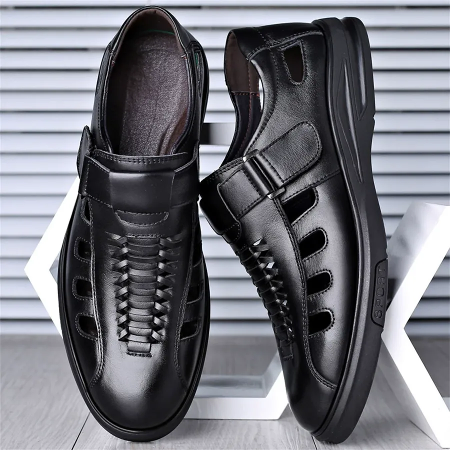 Soft leather breathable shoes with magic tape