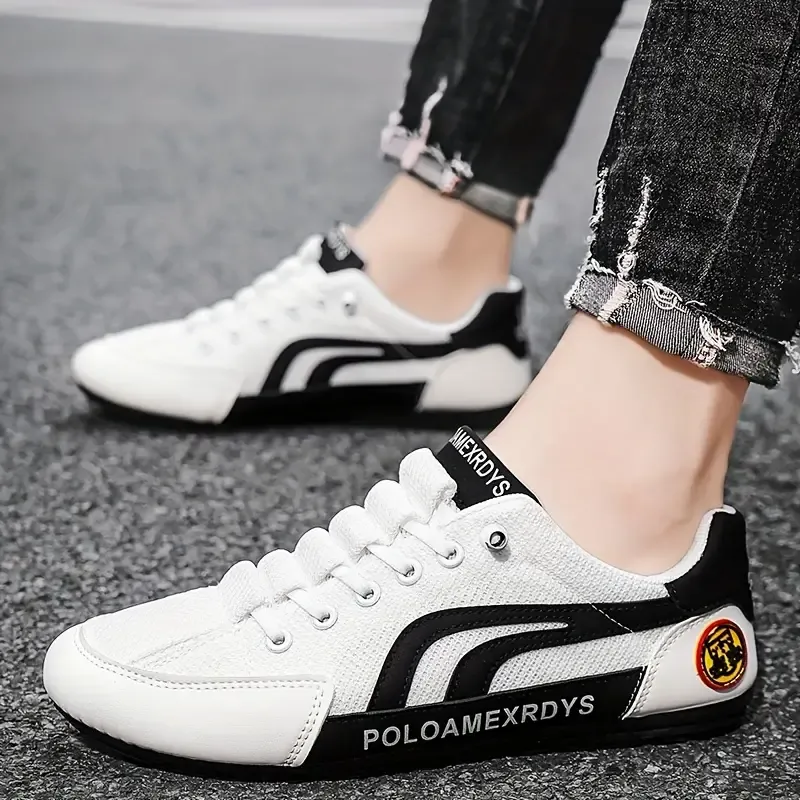 Men's Fashionable Color-Block Low-Top Sneakers - Breathable & Non-Slip Lace-Up Shoes For Outdoor Activities