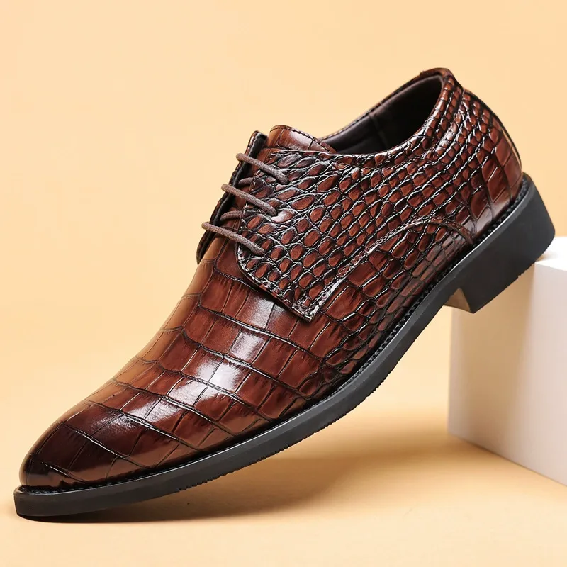 Men's leather shoes new business formal casual shoes crocodile pattern men's pointed toe large size shoes
