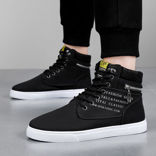 MAINALUN Men's High-Top Sneakers - Casual & Sporty, Non-Slip Skate Shoes for All Seasons, Durable Faux Leather with Comfortable Fabric Lining