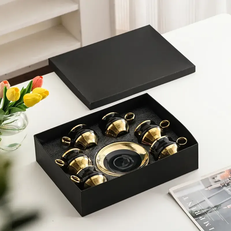 Black Ceramic Coffee Cup and Saucer Set