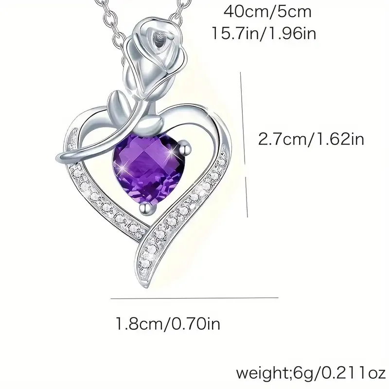 Rose Flower Gift Box Heart-Shaped Pendant Necklace