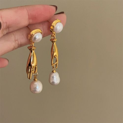 Faux Pearl Pendant Golden Hand