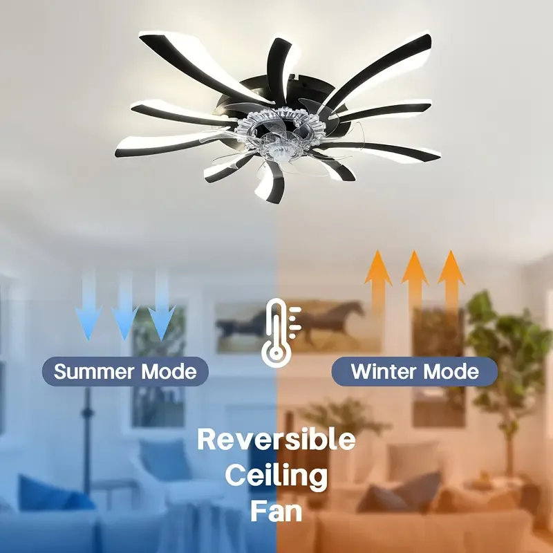 1pc Modern Industrial Ceiling Fan with Smart LED Light, 6-Speed, 3-Color, Dimmable, Semi-Flush Mount, Acrylic Material, Commercial Lighting for Living Room, Bedroom, Kitchen, Dining, Cafe