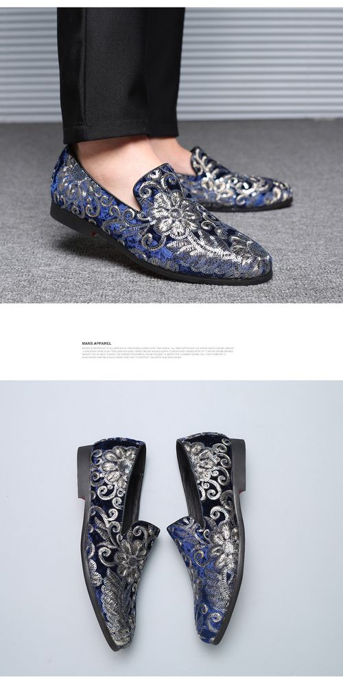 Men's Slip-On Loafers: Versatile Floral-Print Sequined Casual Fashionable Loafers