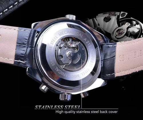 Men's Automatic Stainless Steel Strap Watch Skeleton Dial Blue Fashion Men's Mechanical Watch